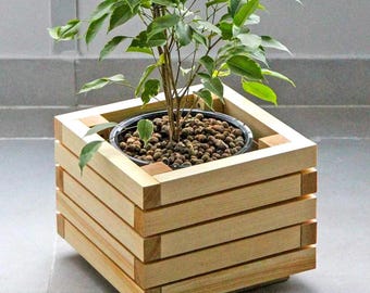Custom Wooden Planter Box – Rustic Handmade Cachepot, Square Wooden Flower Pot Cover, Indoor & Outdoor Planter, Eco-Friendly Wooden Decor