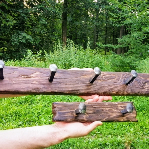 Whiskey Barrel Stave Towel Hanger Railroad Spike Vintage Wood Oak Coat Rack, Antique Hook Solid Wood  Farmhouse Shelf Home Organization