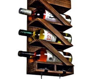 Custom Wall Mounted Wine Rack "Mito" – Rustic Wooden Wine Shelf, Handmade Wine Bottle Holder, Eco-Friendly Wood, Kitchen & Bar Wall Decor