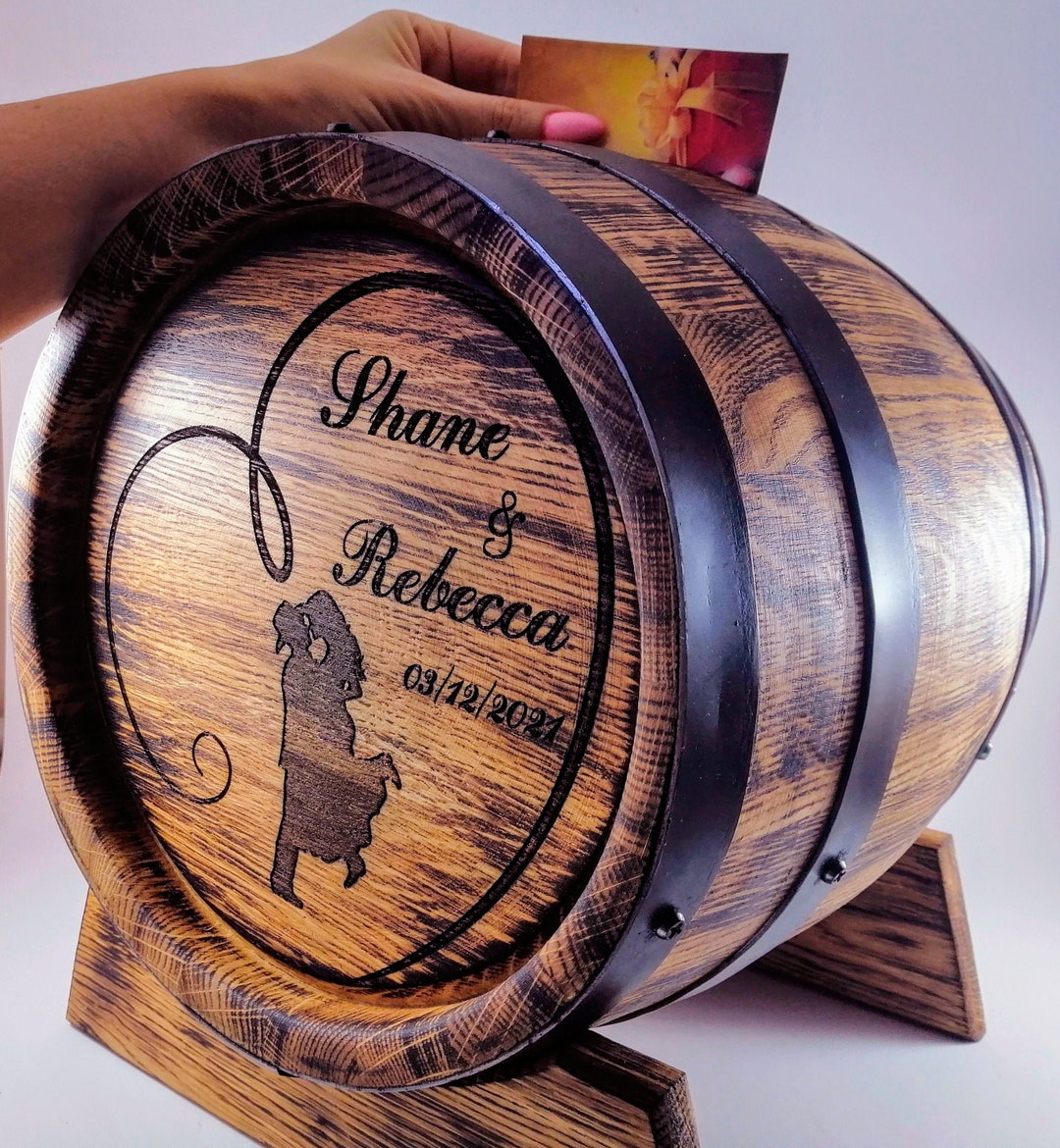 Wedding Barrel Card Box 10L, Personalized Oak Whiskey Barrel Box, Wine