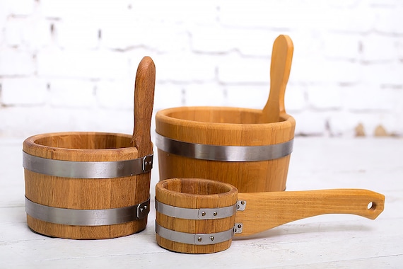 Wooden Sauna Bucket 3-5 L and Ladle, Sauna Accessories