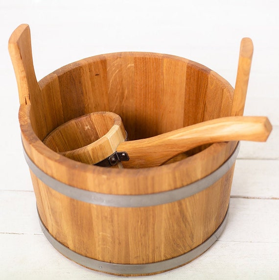 Wooden Sauna Bucket 10L Sauna Ladle Vintage Wood Barrel Oak Etsy