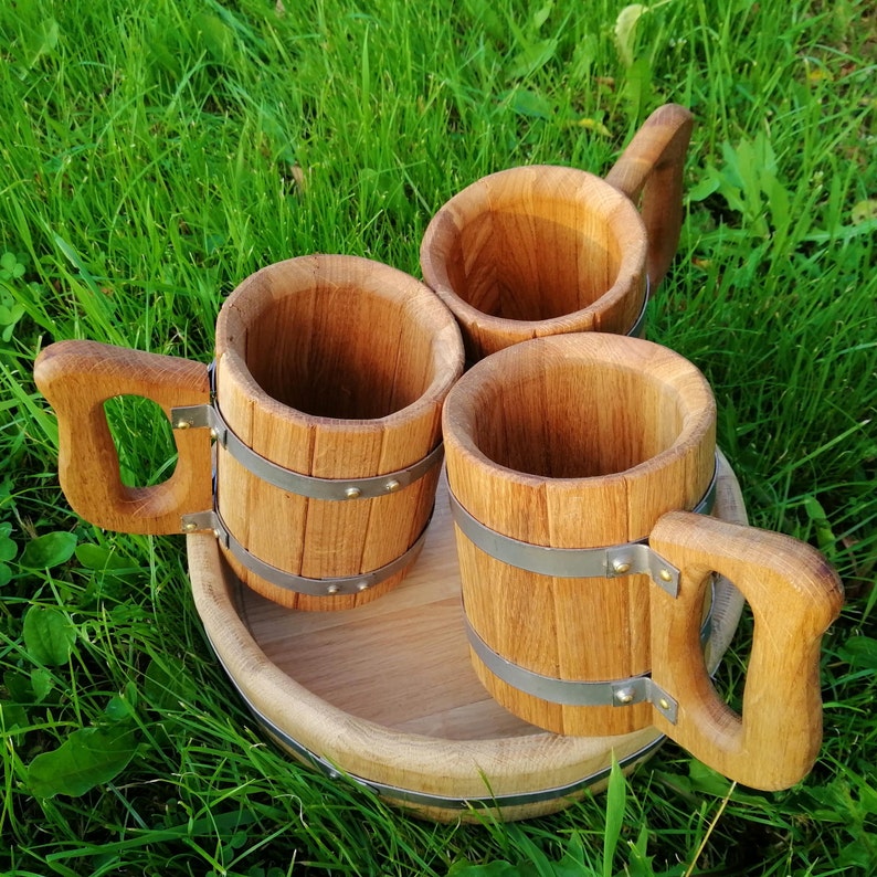 Set of 3 4 6 Wooden Beer Mugs Personalized Handmade Vintage Etsy