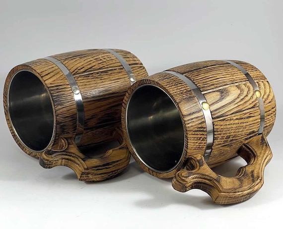 Oak Tankard Gift for Him, Engraved Wooden Beer Barrel Mug, Viking Tankard Gift for Boyfriend, Personalized Vintage Wooden Tankard Beer Stein