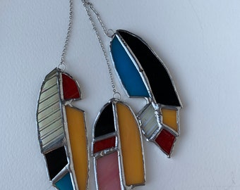 Stained glass, sun catcher, Christmas ornament, feather.