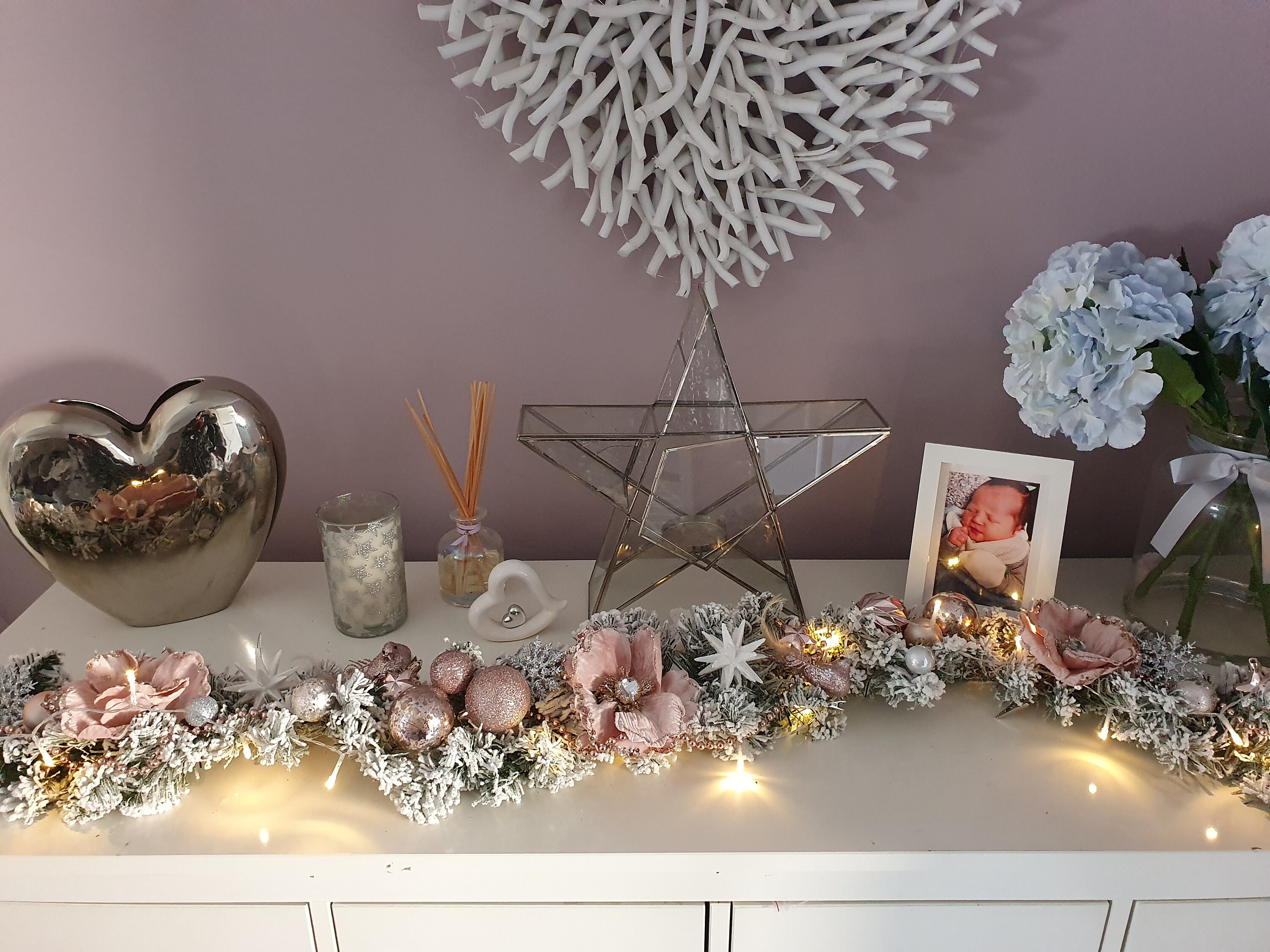Rose gold christmas garland with lights Clearance