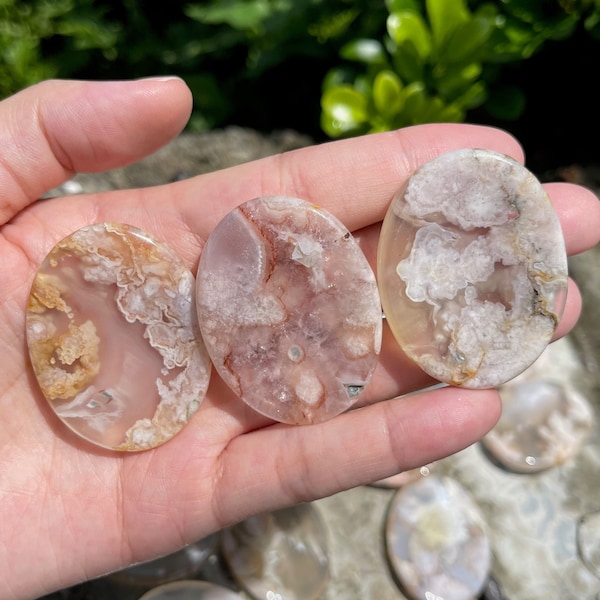 Sakura Flower Agate Worry Stone, Crystal Palm Stone, Gemstone Worry Stone, Pocket Stone, Meditation Crystal, Reiki Healing