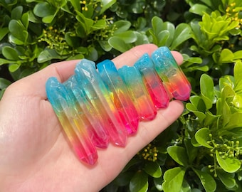 Rainbow Aura Quartz Points, Chakra Crystal Stick (3PCS)