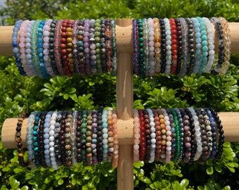 Bracelet de pierres précieuses naturelles, Bracelet extensible de perles de cristal rondes, fait main