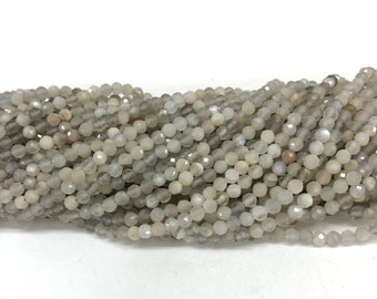 Gray Moonstone Beads, Faceted Moonstone Strands Beads, 2mm, 3mm, 4mm Genuine Beads for Jewelry DIY, 15.5'' Full Strand