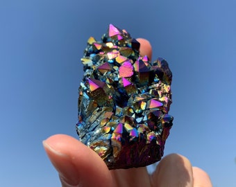 Titanium Aura Quartz Cluster, Rainbow Quartz Cluster, Aura Crystal Cluster, Raw Quartz Cluster Specimen, Healing Crystal