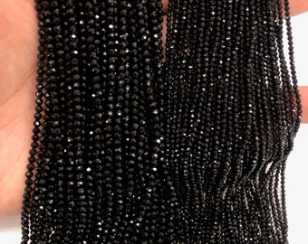 Natural Black Spinel Beads, Faceted Spinel Beads, Small Sparkle Beads, 2mm, 3mm Gemstone Beads/Loose Beads