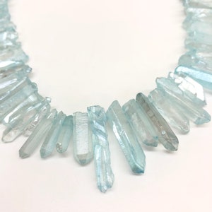 Crystal Points Beads, Bright Blue Crystal Stick, Electroplated Quartz Obelisk, Top Drilled Crystal, Healing Crystal