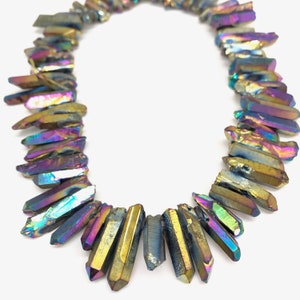Electroplated Quartz Crystal Points Beads, Aura Rainbow Quartz Point, Top Drilled Crystal Tower Beads, Quartz Obelisk