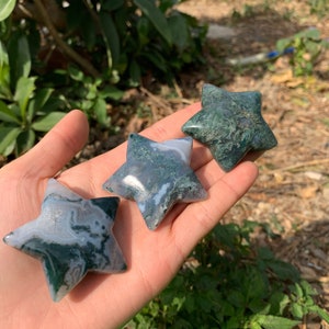 2 Inches Moss Agate Star, Crystal Carvings, Quartz Star, Chakra Crystal, Healing Crystals, Witchcraft Supplies, Gift for Friends