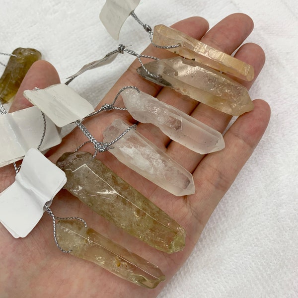 Natural Crystal Point Pendant, Crystal Pendulum, Clear Quartz, Citrine, Phantom Pendant, Top Drilled Quartz