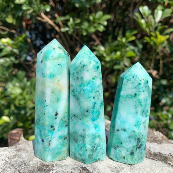 Chrysocolla quartz Crystal tower point healing crystal home decoration