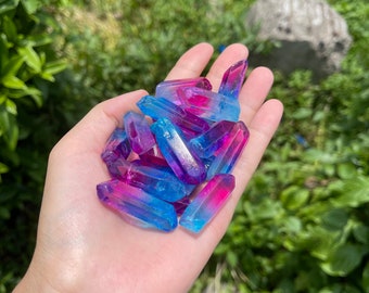 Rainbow Aura Quartz Points, Titanium Coated Crystals (3PCS)