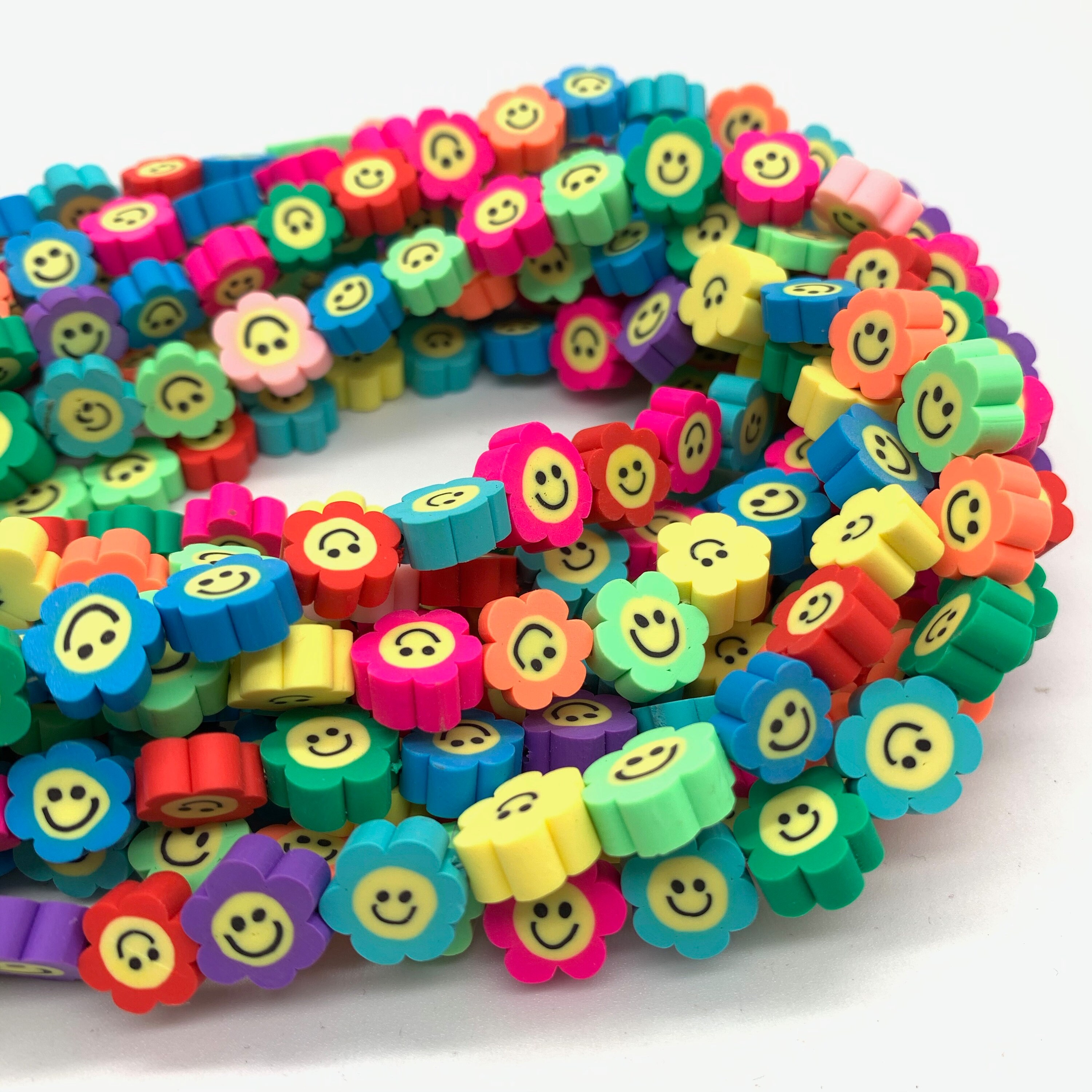 Smiley Vinyl Heishi Beads Flower Shape Smile Polymer Clay Etsy