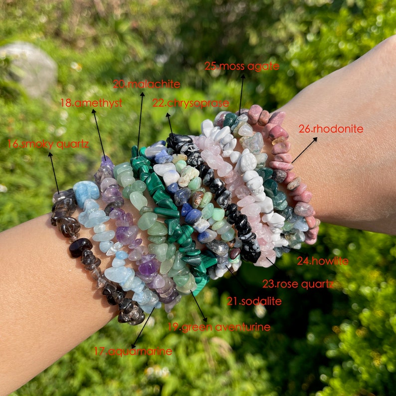 Crystal Chip Bracelet, Gemstone Chip Bracelet, Beaded Bracelet, Stretchy Bracelet, Bracelets for Women, Healing Crystals zdjęcie 3