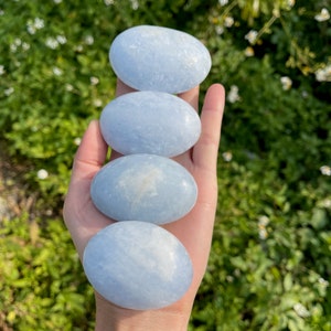 Celestite Palm Stone, Polished Celestite, Crystal Palm Stone, Healing Crystal, Crystal Gift, Meditation Stone, S, M, L