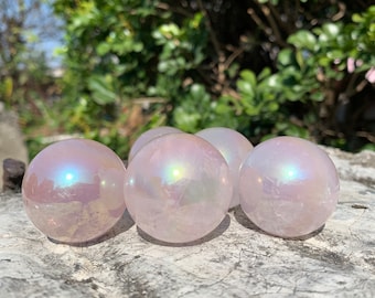 Aura Rose Quartz Sphere, Rainbow Rose Quartz Ball, Aura Quartz Sphere for Crystal Grid, Healing Crystal, Birthday Gift
