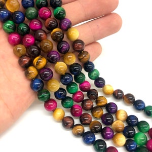 Natural Tiger Eye Beads, Smooth Round Tiger Eye, Multicolor Tiger Eye Beads, Loose Gemstone Beads, Strands Beads