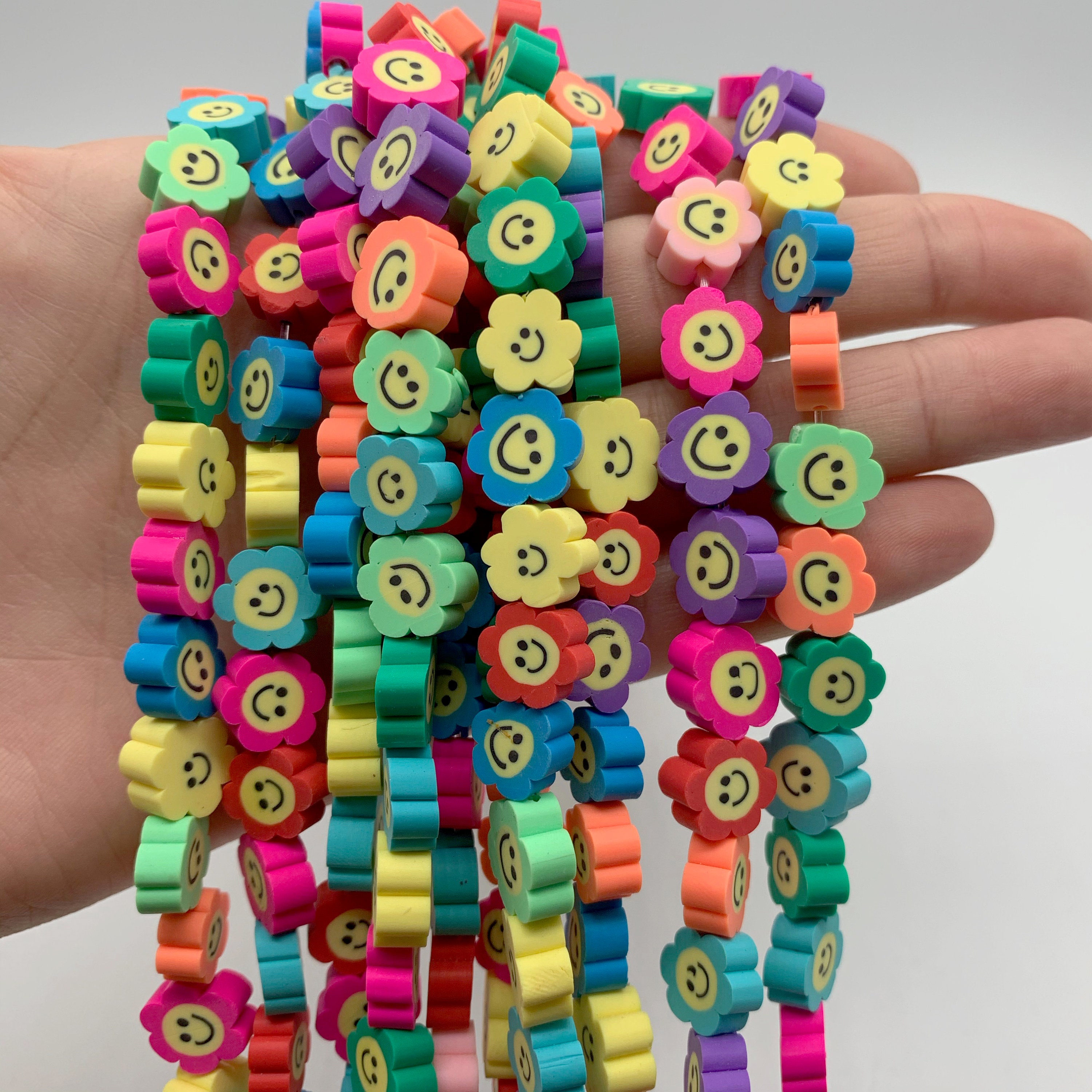 Smiley Vinyl Heishi Beads Flower Shape Smile Polymer Clay Etsy