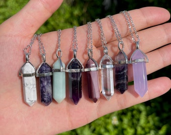 Crystal Point Necklace, Crystal Charm Pendant Necklace, Healing Crystal, For Her Gift, Birthday Gift, Rose Quartz, Amethyst