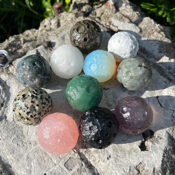 11 Kinds Crystal Moon Sphere, Gemstone Moon, Full Moon Crystal, Healing Crystal, Gift for Her, Obsidian, Howlite, Rose Quartz