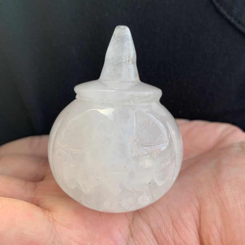 Natural Clear Quartz Pumpkin Carved Crystal Pumpkin Gemstone Pumpkin Meditation Halloween Crystal Halloween Pumpkin