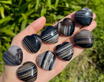 Mini Black Striped Agate Heart, Hand Carved Crystal