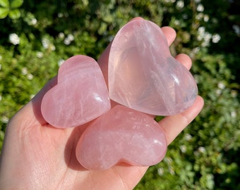 Hand Carved Rose Quartz Heart, AAA Pink Crystal, Healing Stone