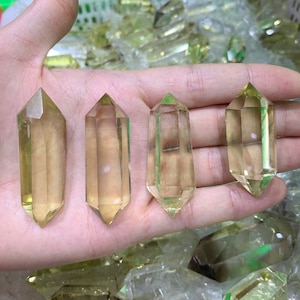 Punto de citrino natural doble terminación, punto de cristal de citrino transparente de alta calidad, cristal curativo, obelisco de cuarzo