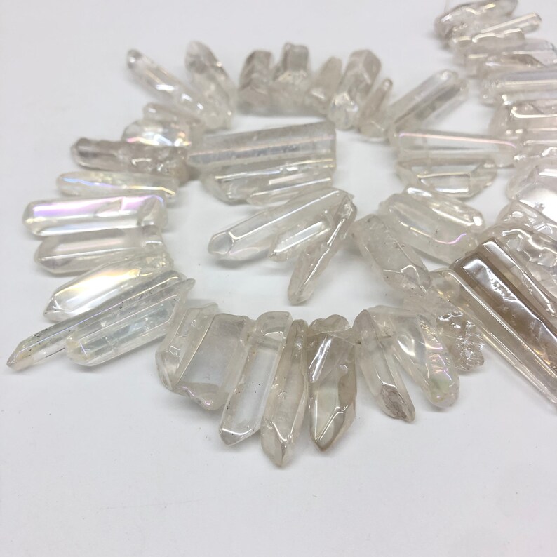 Clear Crystal Quartz Points Beads Crown Crystal Beads Crystal Strands Raw Crystal Points Beads Crystal Tower Beads