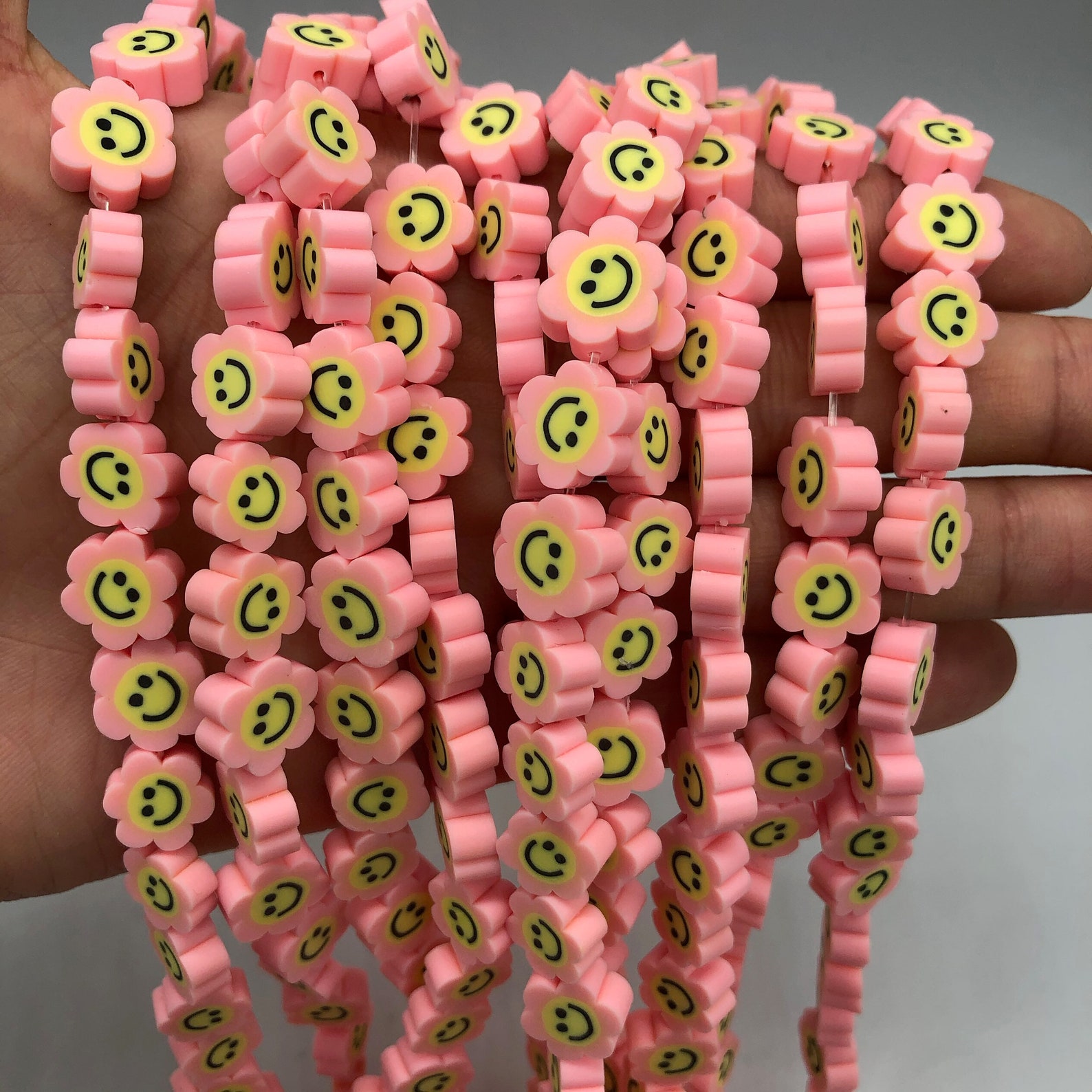 Polymer Smiley Flower Beads Smile Vinyl Heishi Beads Pink Etsy UK