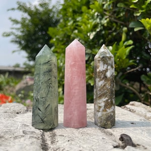 Crystal Tower Set, Prehnite Tower, Moss Agate Tower, Rose Quartz Tower, Energy Healing, Crystal Healing, Gift for Friend