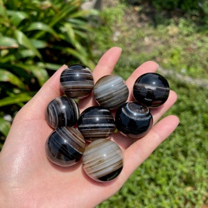 30mm Black Lace Agate Sphere, Crystal Sphere for Crystal Grid, Gemstone Sphere, Crystal Specimen, Home Decoration, For Her Gift