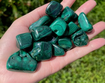 3PCS Malachite Tumble Stone, Polished Tumbled Malachite, Tumbled Crystals, Healing Crystal, Malachite Pocket Stone