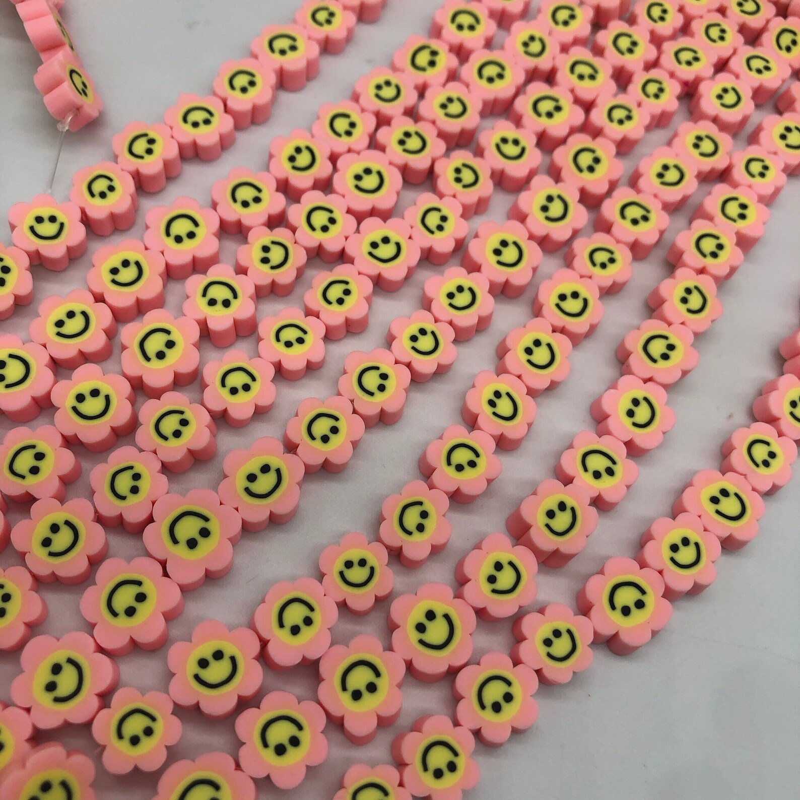 Polymer Smiley Flower Beads Smile Vinyl Heishi Beads Pink Etsy UK