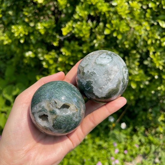 Druzy Moss Agate Sphere, AAAA Energy Crystal, Home Decor (50mm-70mm)
