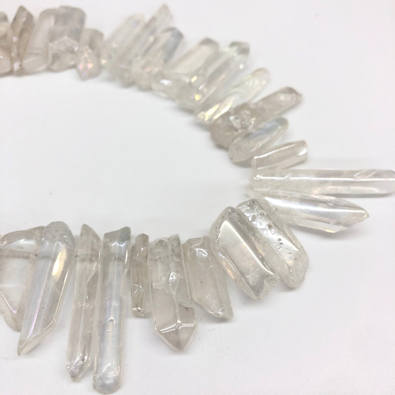 Clear Crystal Quartz Points Beads Crown Crystal Beads Crystal Strands Raw Crystal Points Beads Crystal Tower Beads