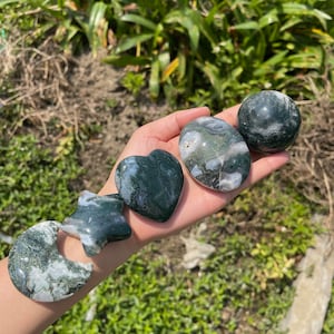 Moss Agate Crystals, Moss Agate Tower, Moss Agate Crescent, Moss Agate Sphere, Moss Agate Palm Stone, Moss Agate Heart