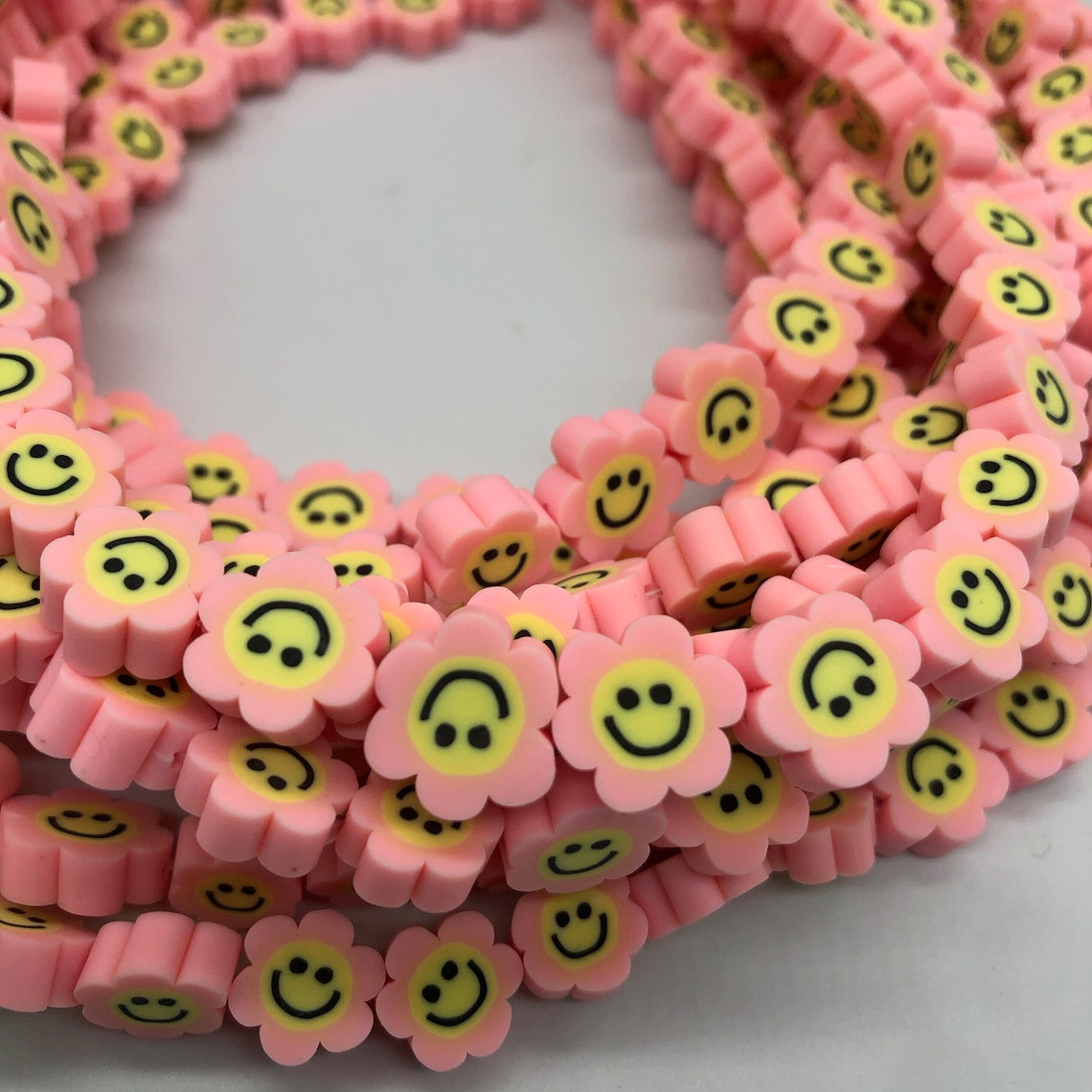 Polymer Smiley Flower Beads Smile Vinyl Heishi Beads Pink Etsy UK