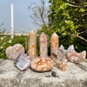 AAA Sakura Flower Agate Tower, Moon, Star, Palm Stone, Mushroom