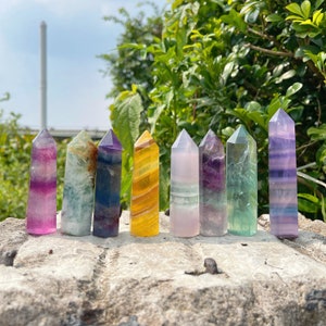 Natural Fluorite Tower Point, Healing Crystal, Calm Crystals, Crystal Tower Set, Gift for Her, 8 Kinds, 3.5&#39;&#39;-4&#39;&#39;