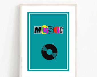 Music Art Print / Vinyl Poster / Music Collage - Minimalist Wall Art Illustration