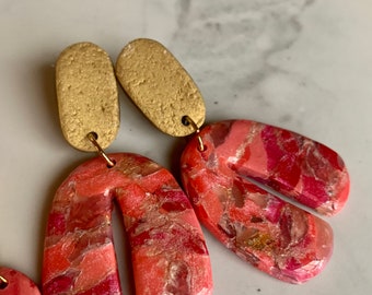 Ruby | Arches | Valentines Day | polymer clay earrings | gold leaf earrings