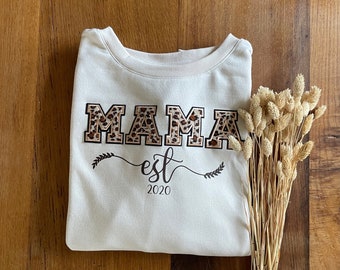 Mama Pullover personalisiert, T-Shirt Name Datum, Mom Sweatshirt Geschenk Geburt, Weihnachtsgeschenk Mutter,Geburtsjahr, Pulli, Valentinstag