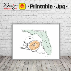 Florida Line Drawing, Printable Wall Art, Florida Wall Art, Florida Orange Poster, Wall Art, Printable Art, Living in Florida, Digital Fl